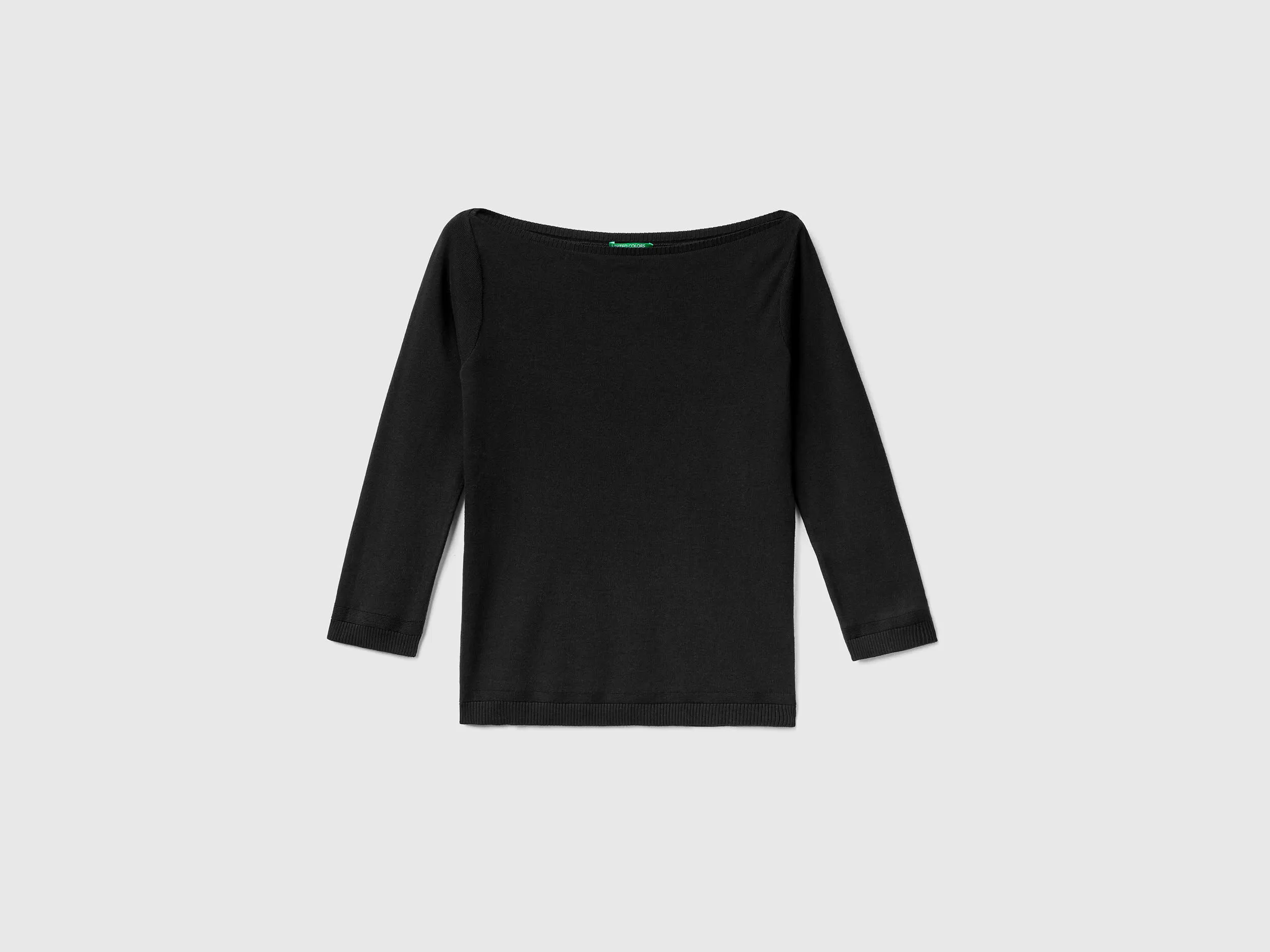 100% cotton boat neck sweater - Black | Benetton