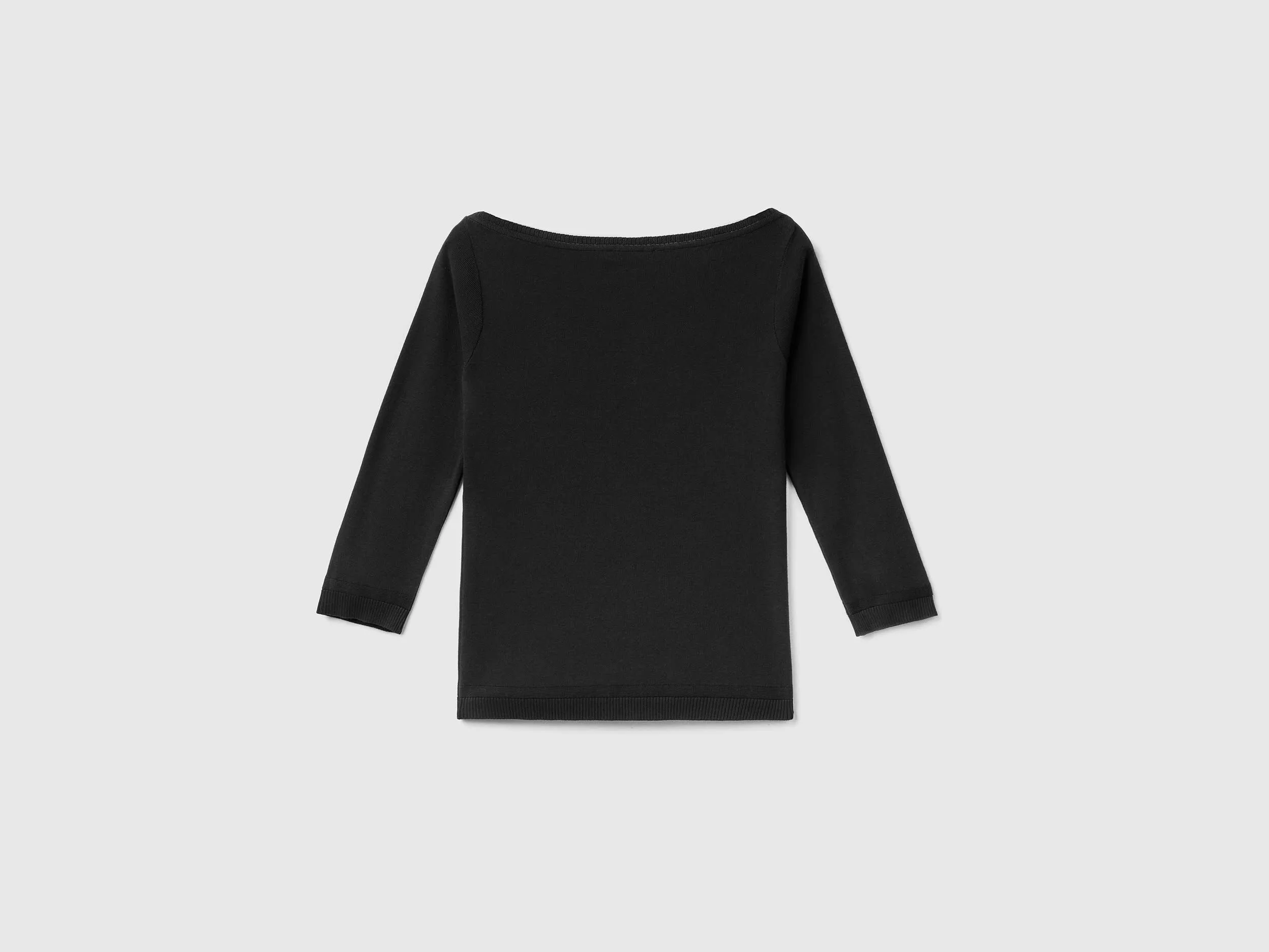 100% cotton boat neck sweater - Black | Benetton