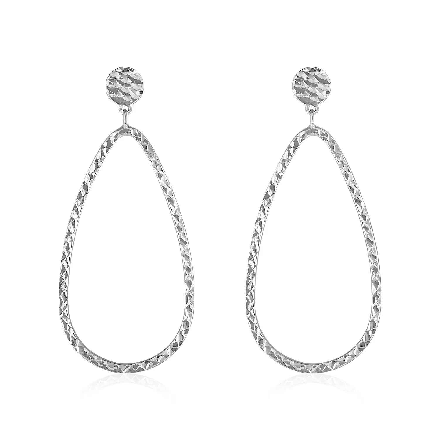 14k White Gold Textured Teardrop Motif Post Earrings-rx68595