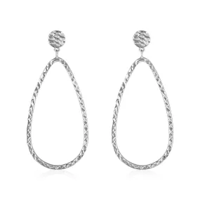 14k White Gold Textured Teardrop Motif Post Earrings-rx68595