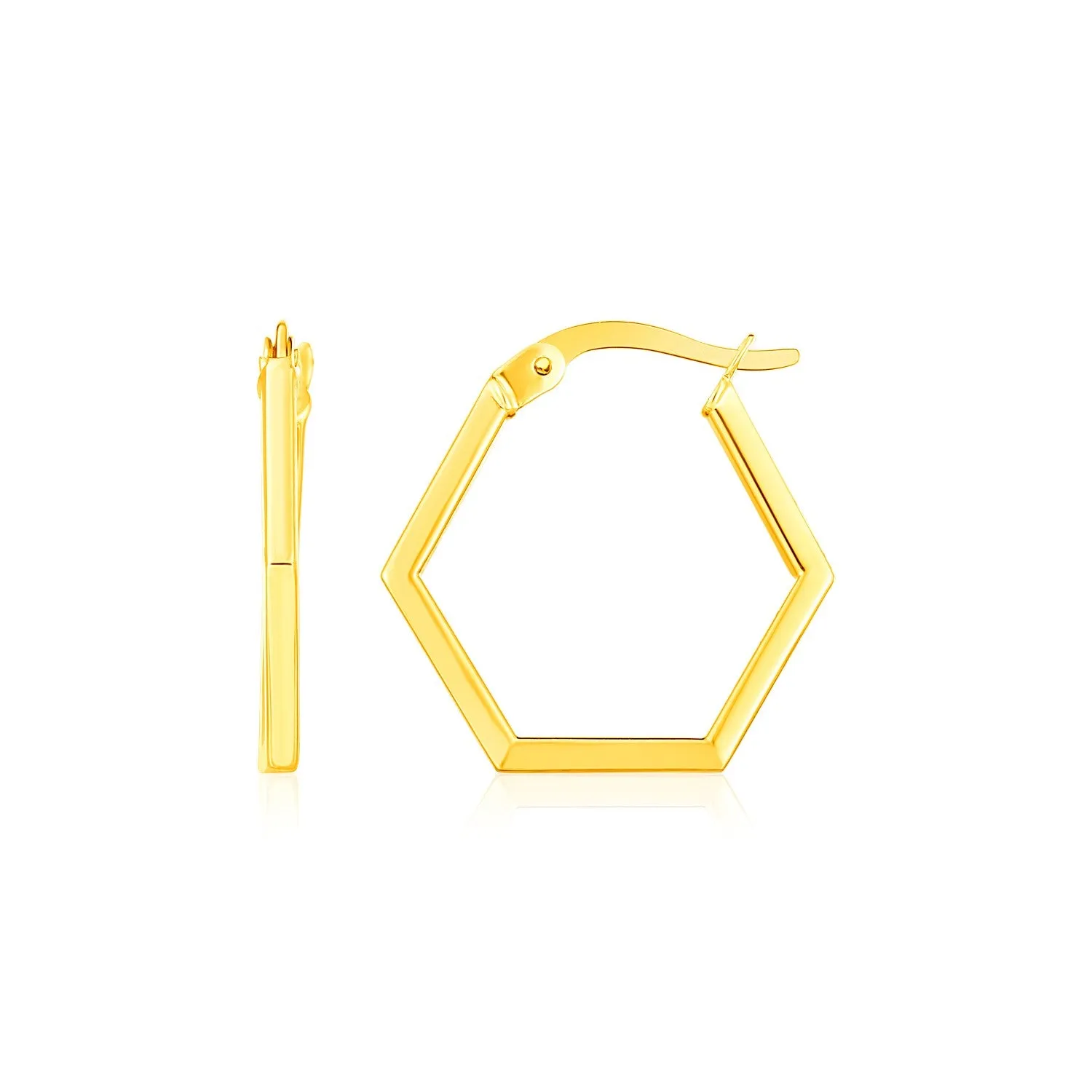 14K Yellow Gold Hexagon Shaped Hoop Earrings-rx71354