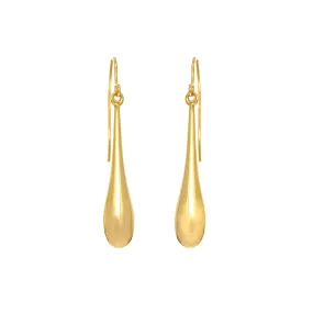 14K Yellow Gold Long Puffed Teardrop Drop Earring