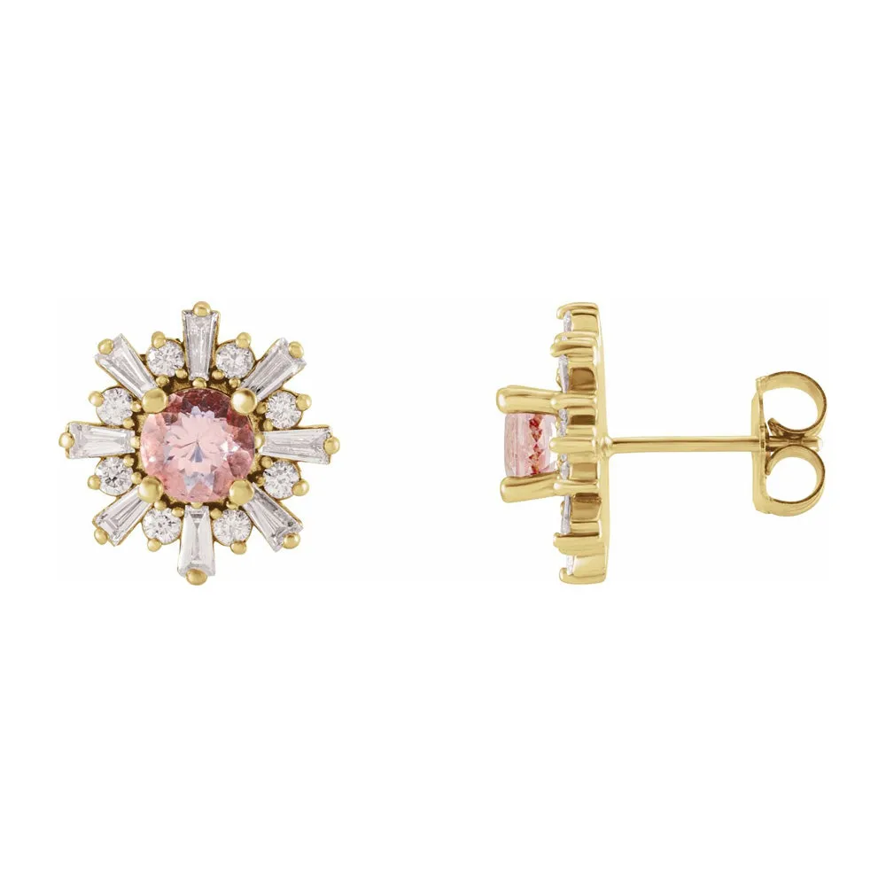 14K Yellow or Rose Gold, Morganite & 3/4 CTW Diamond 13mm Earrings