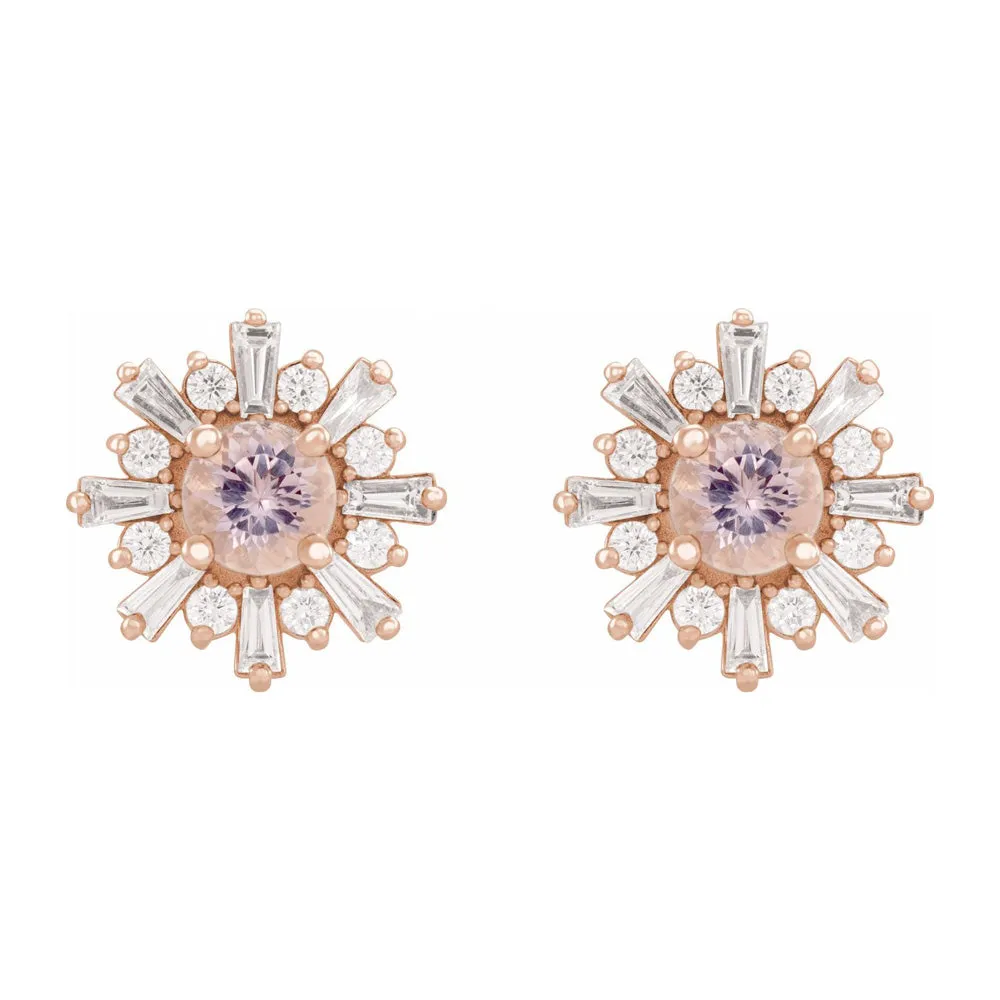 14K Yellow or Rose Gold, Morganite & 3/4 CTW Diamond 13mm Earrings