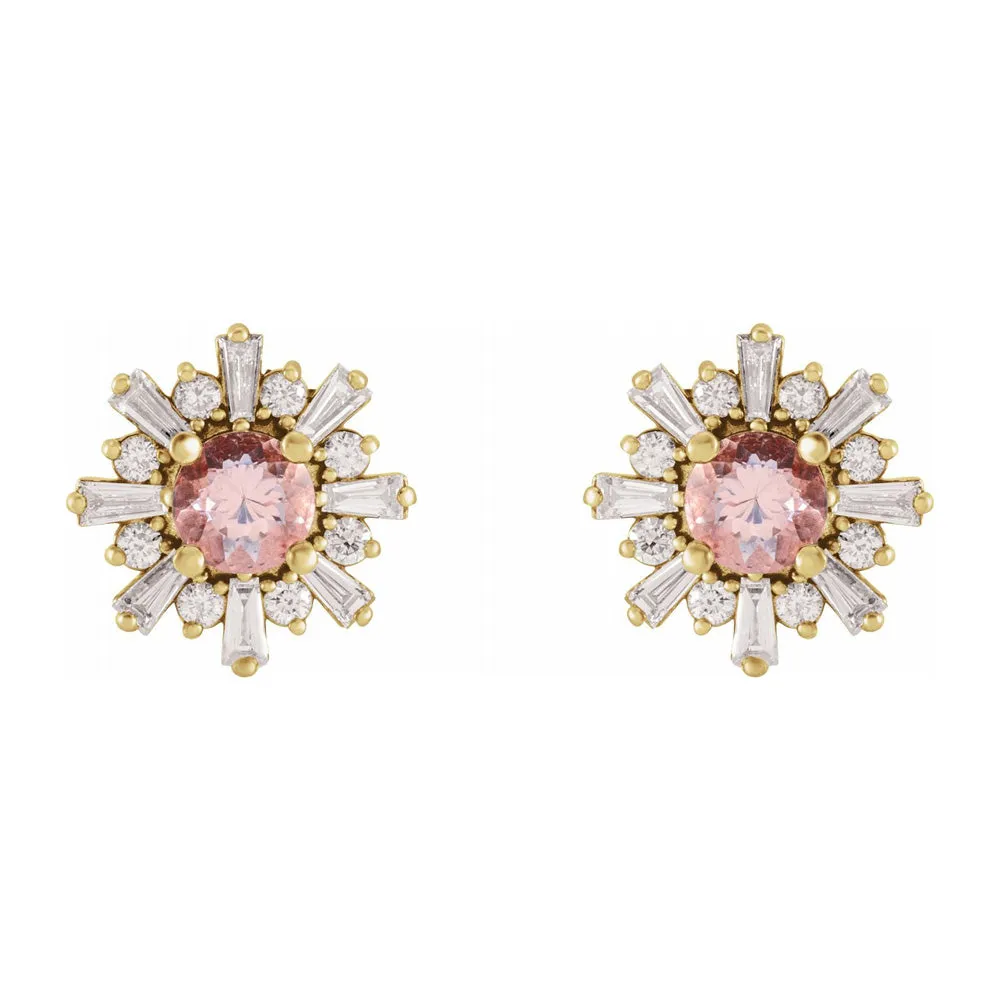 14K Yellow or Rose Gold, Morganite & 3/4 CTW Diamond 13mm Earrings