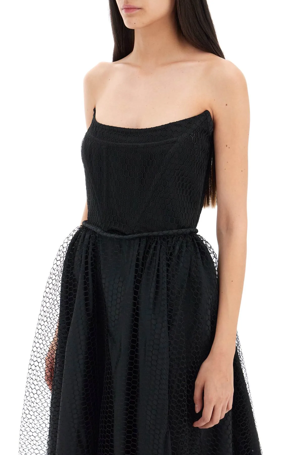 1913 dresscode midi mesh bustier dress DCW438 NET BLACK