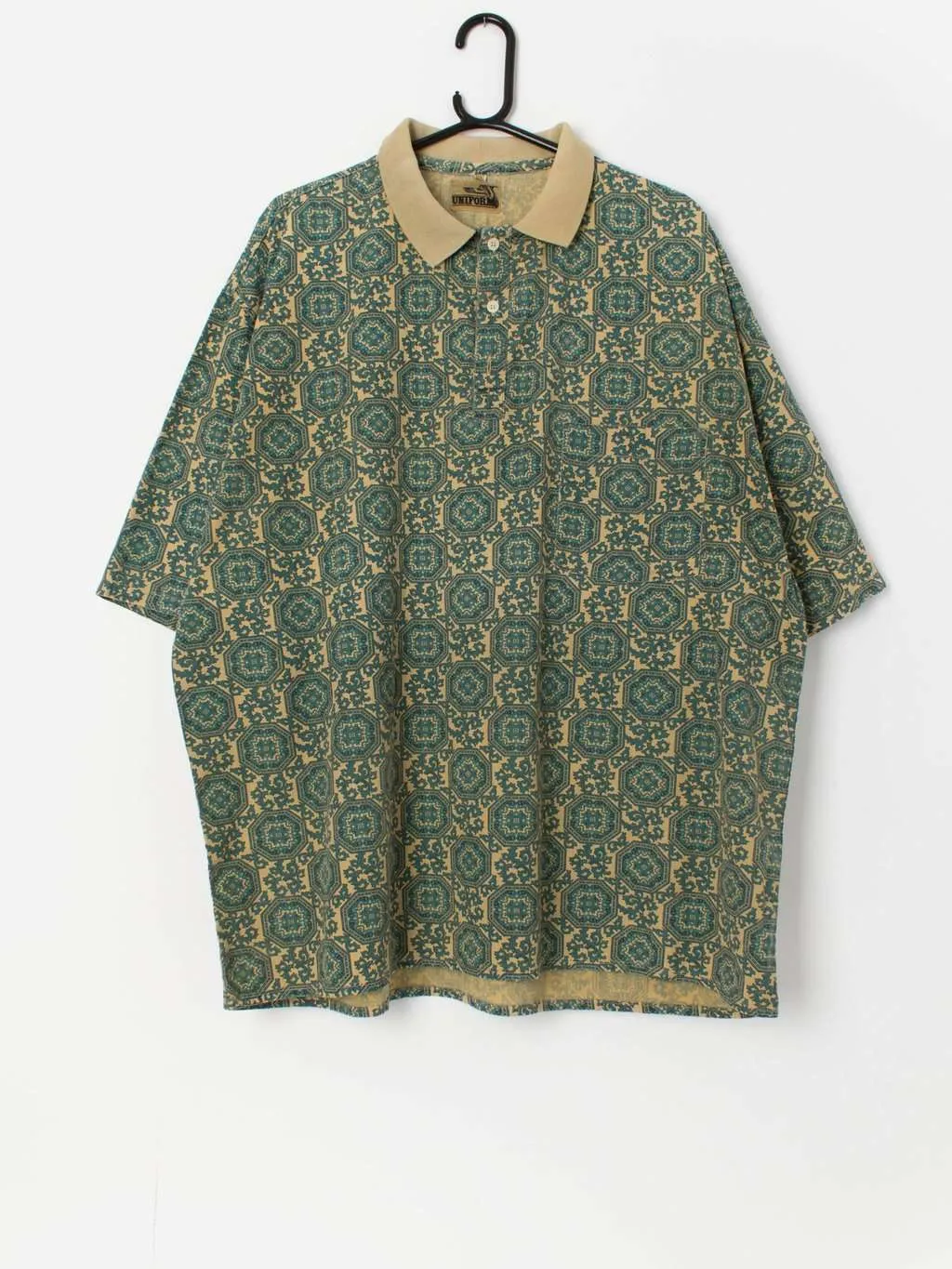 90s vintage patterned polo shirt – 3XL