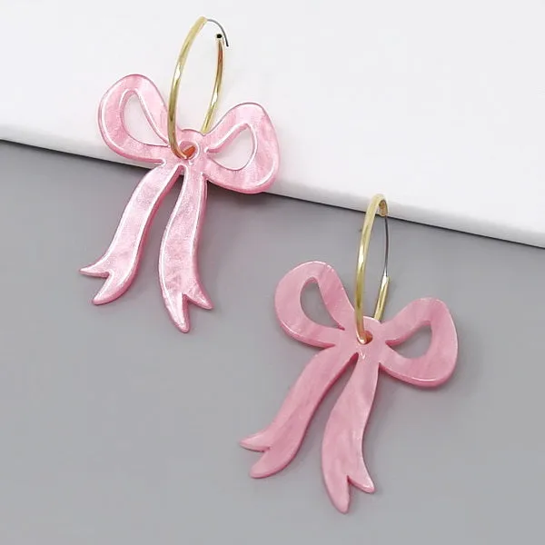 Acrylic Bow Charm Hoop Earrings