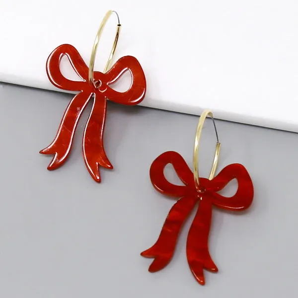 Acrylic Bow Charm Hoop Earrings