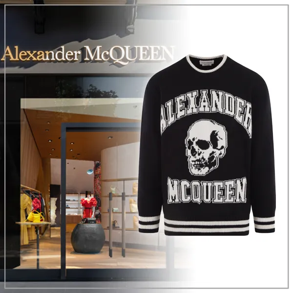 alexander mcqueen  |Crew Neck Skull Wool Cashmere Long Sleeves Plain Logo