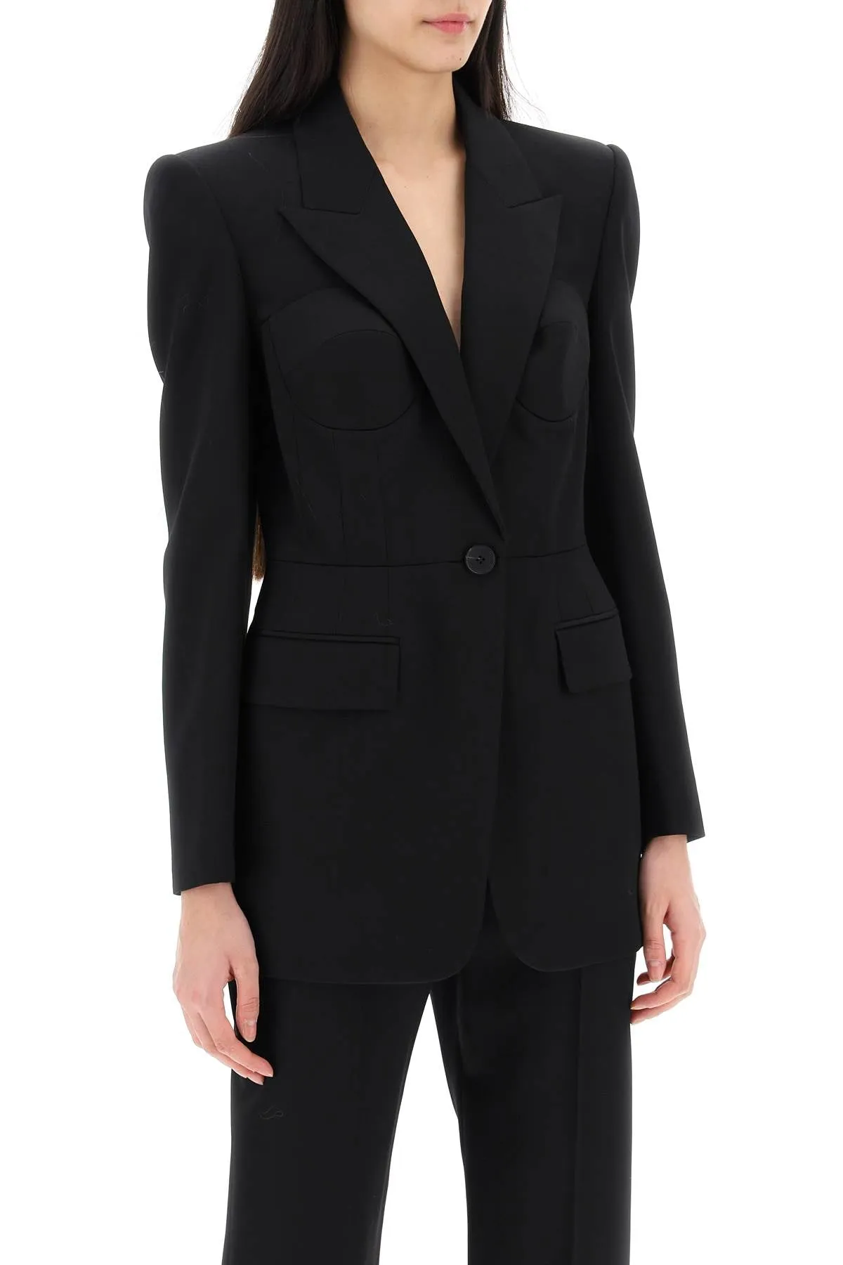 Alexander mcqueen fitted jacket with bustier details 787572 QJAAC BLACK