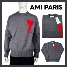 AMI PARIS  |Heart Unisex Wool Street Style Logo Designers Sweaters