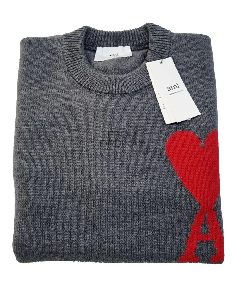 AMI PARIS  |Heart Unisex Wool Street Style Logo Designers Sweaters