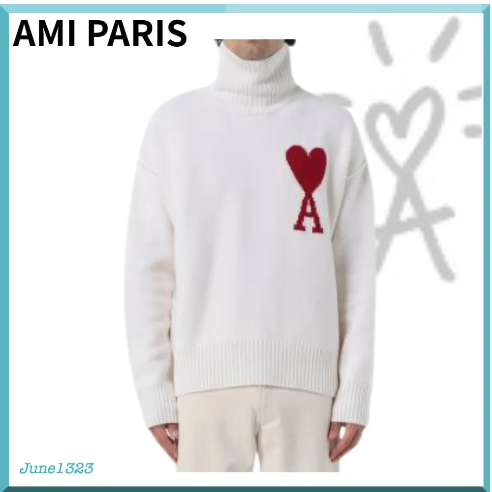 AMI PARIS  |Unisex Street Style Plain Logo Designers Sweaters