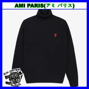 AMI PARIS  |Wool Street Style Long Sleeves Plain Logo Designers Sweaters