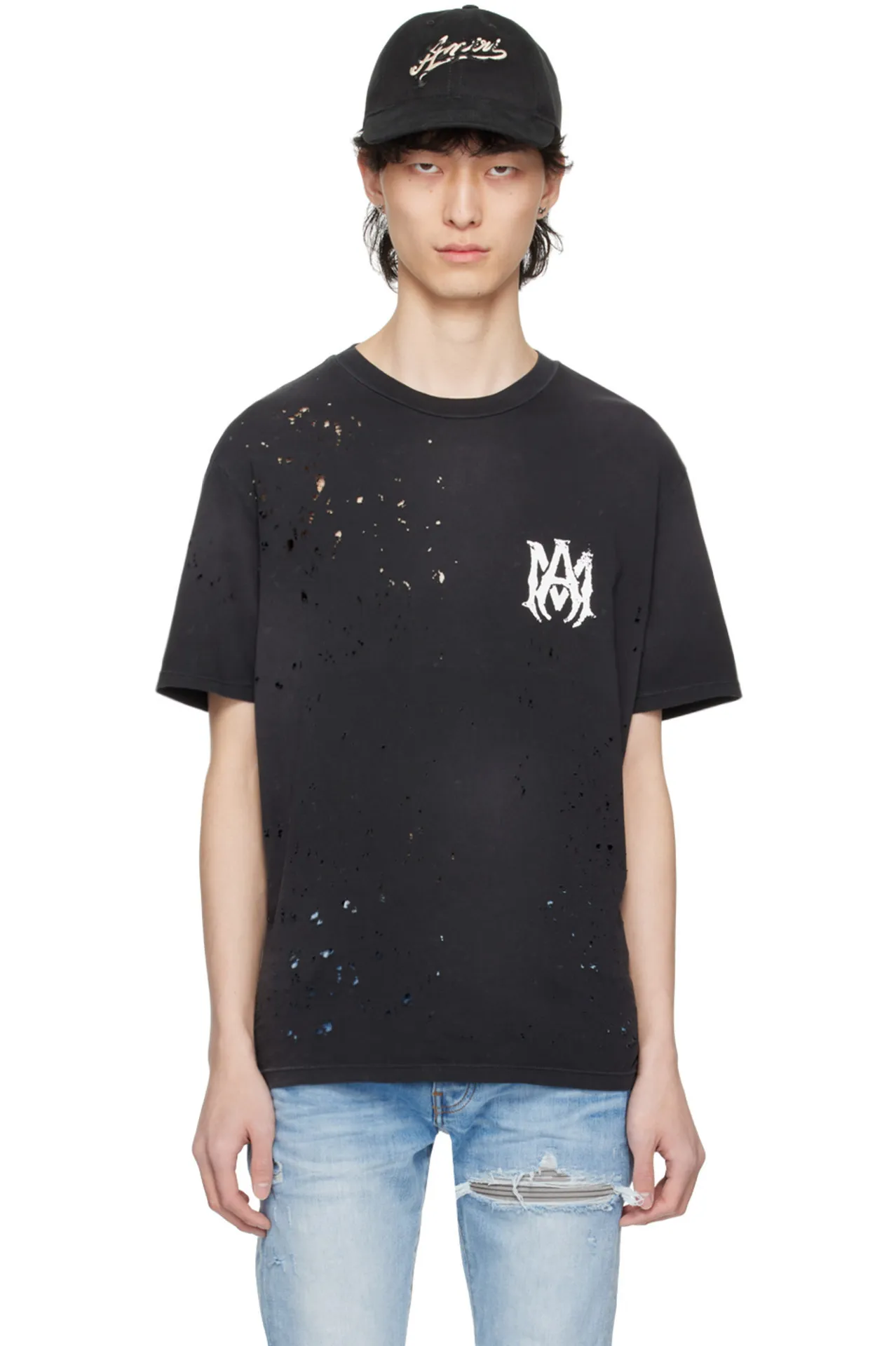 AMIRI  |Crew Neck Monogram Street Style Cotton Short Sleeves Logo