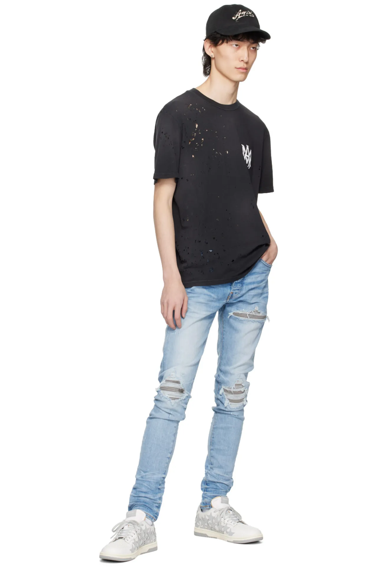 AMIRI  |Crew Neck Monogram Street Style Cotton Short Sleeves Logo