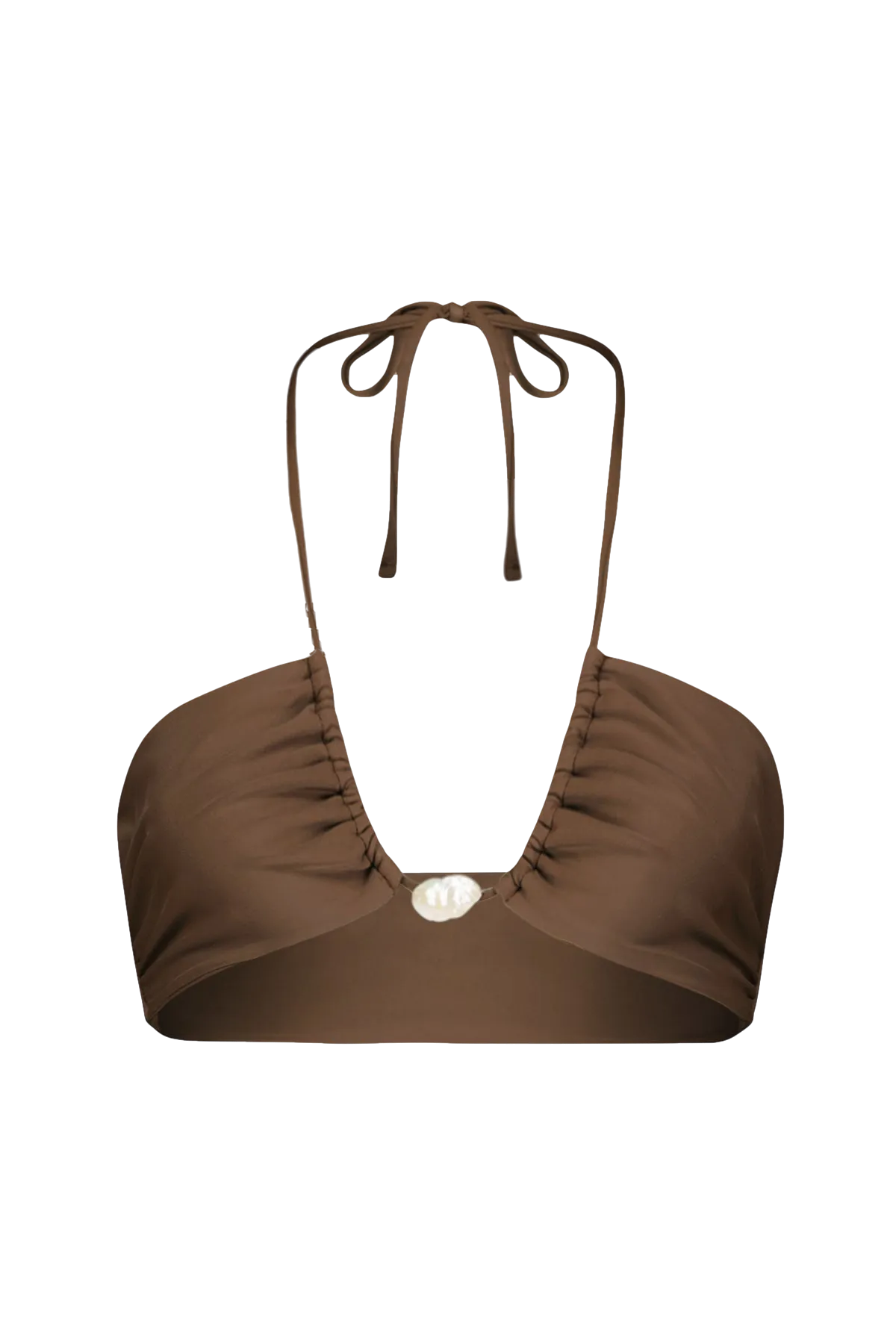 Bahia Bikini with Pearl & High-Waisted Bottom in Brown - Top