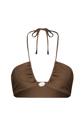 Bahia Bikini with Pearl & High-Waisted Bottom in Brown - Top