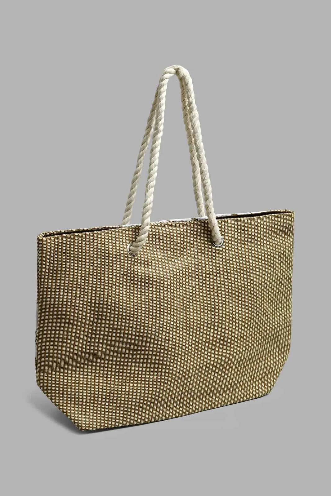 Beige Floral Print Beach Bag