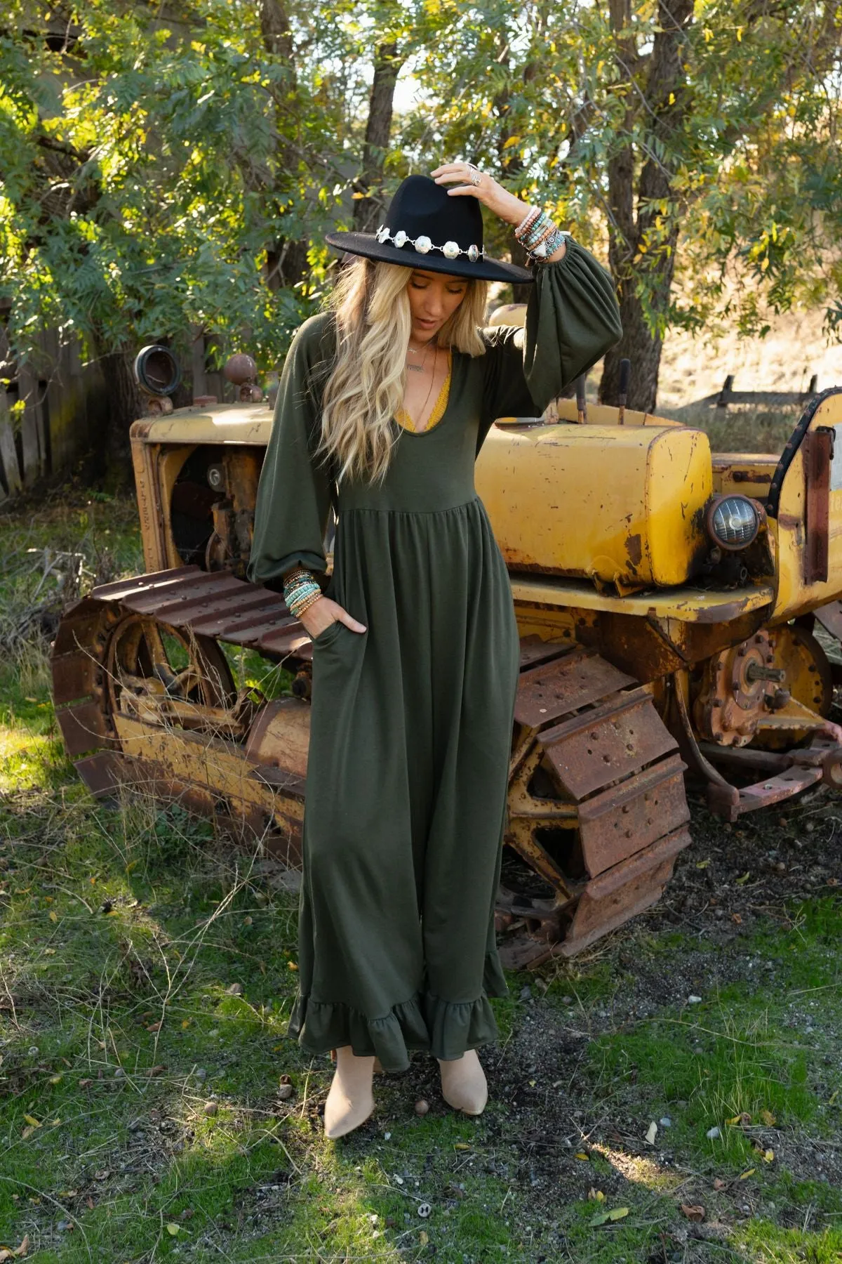 Best Intentions Long Sleeve Jumpsuit - Olive