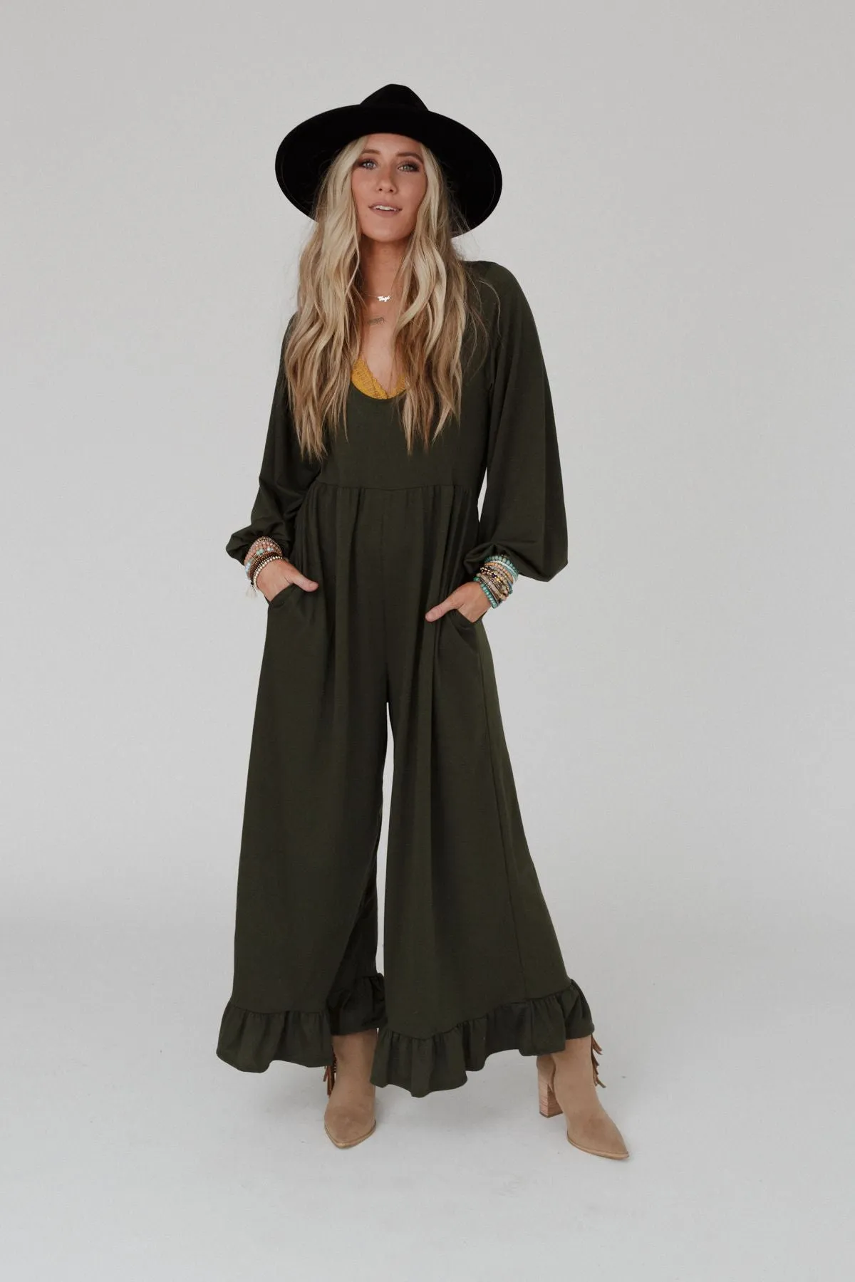 Best Intentions Long Sleeve Jumpsuit - Olive