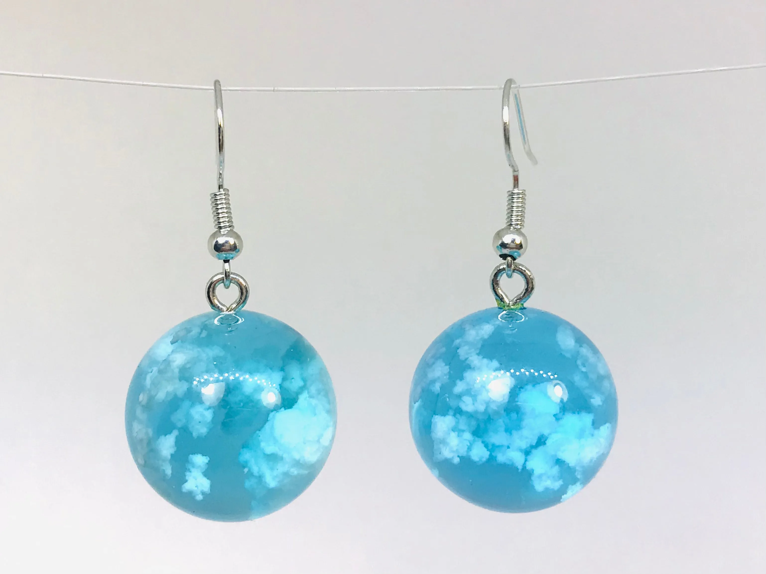 Blue Sky White Clouds Glob Earrings