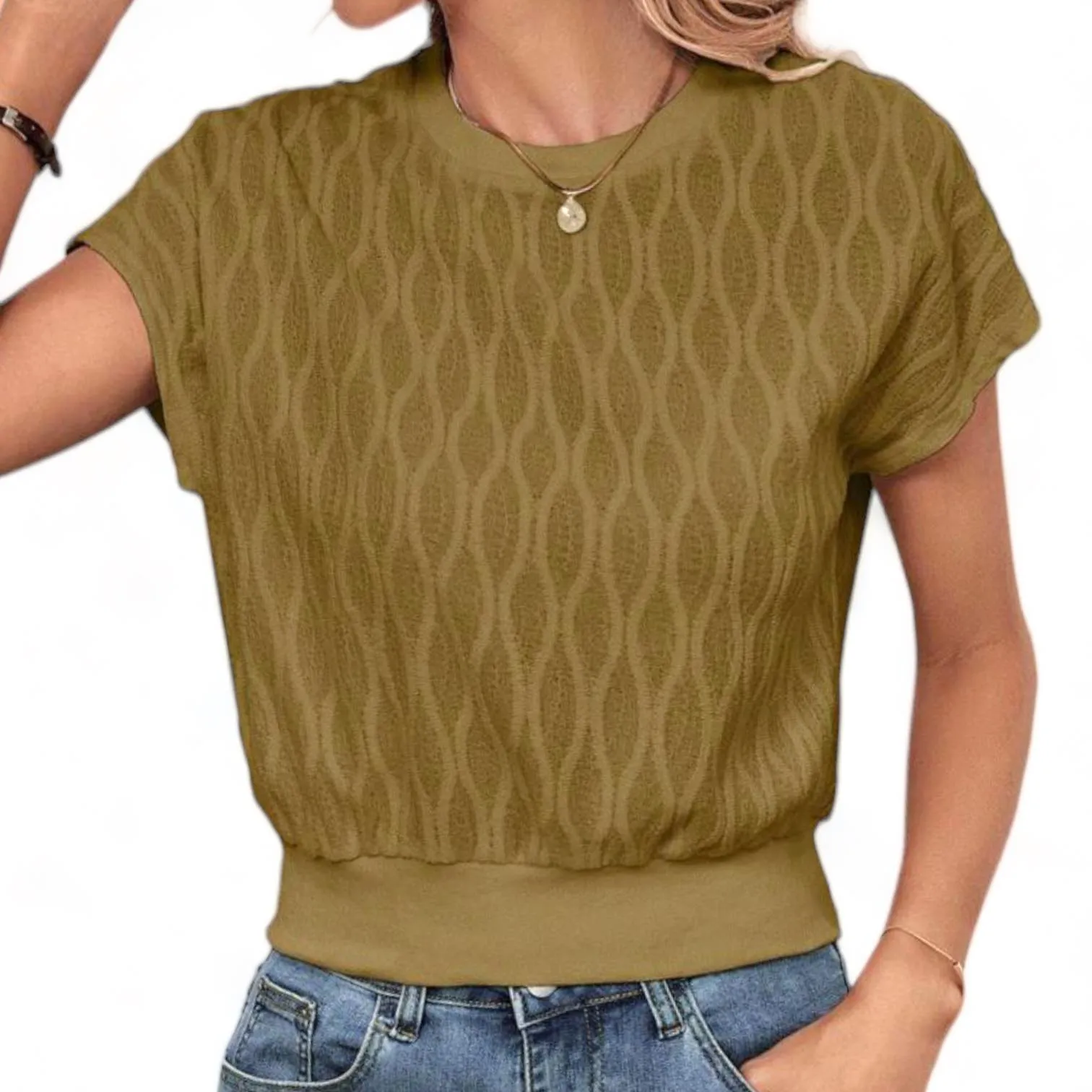 BLUSA Geo Pattern Knit Square Top with Waistband