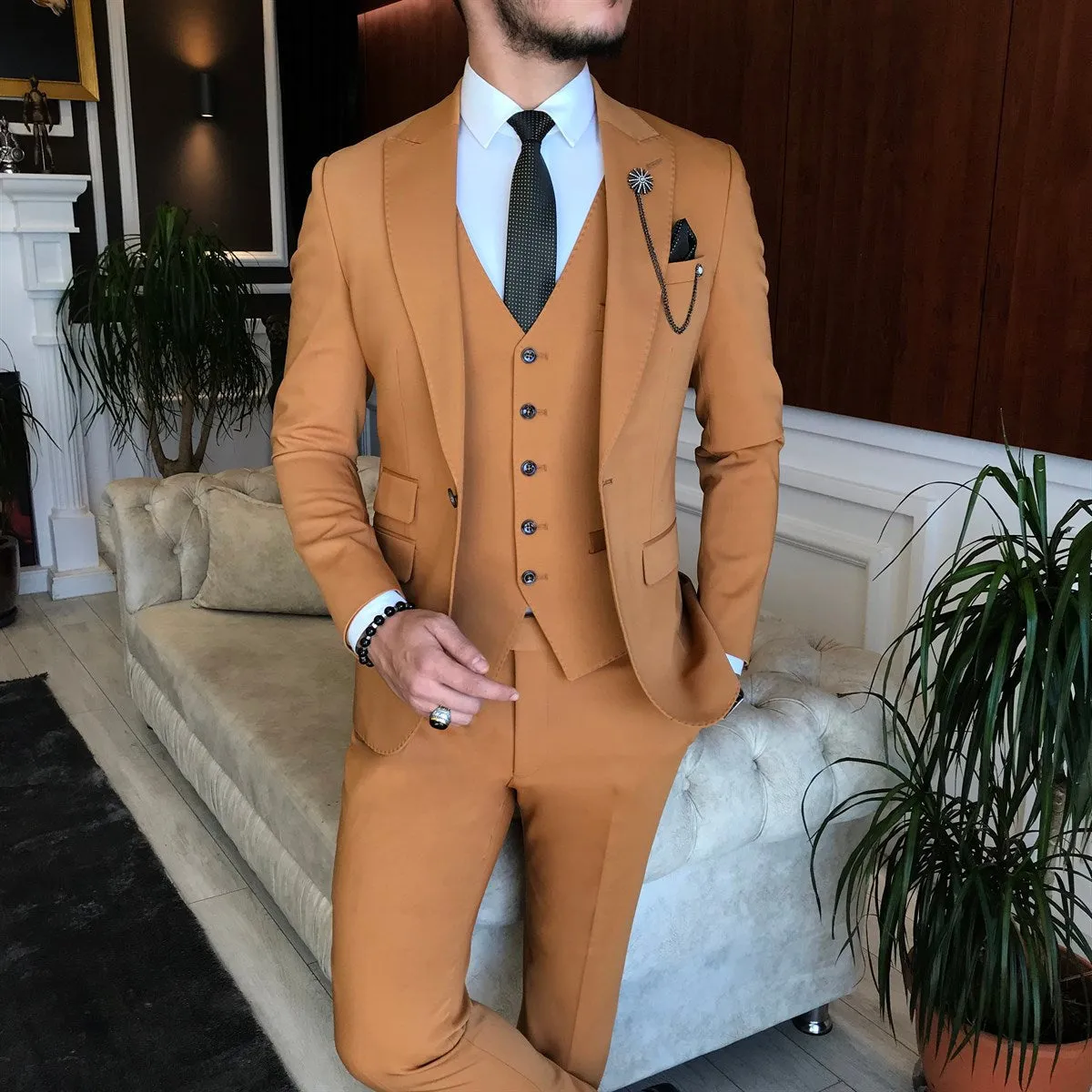 Bojoni Camel Slim-Fit Suit 3-Piece