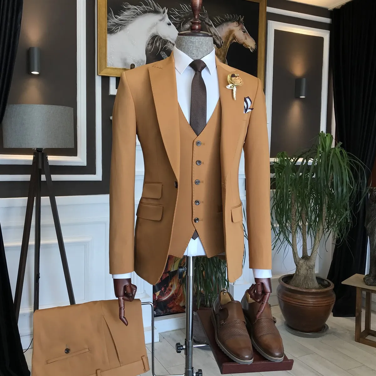 Bojoni Camel Slim-Fit Suit 3-Piece