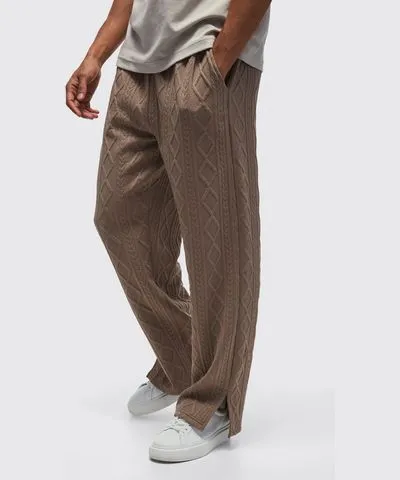 boohoo Mens Relaxed Fit Cable Knit Split Hem Jogger