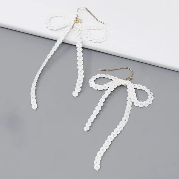 Bow Sequin Thread Dangle Earrings