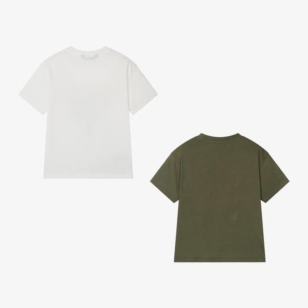 Boys White & Green Cotton T-Shirts (2 Pack)