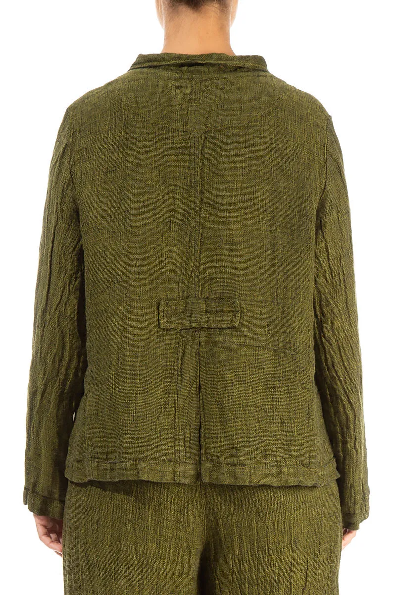 Buttoned Cyber Lime Mélange Linen Jacket