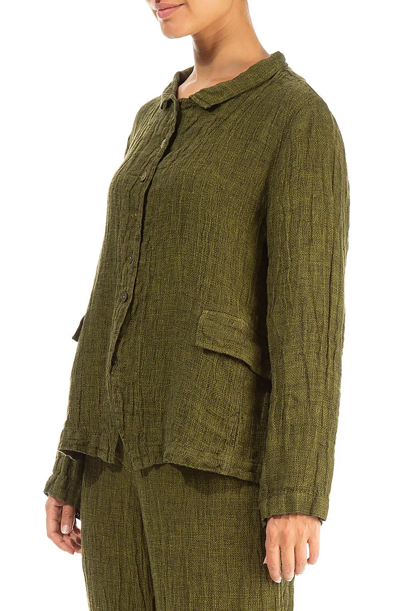 Buttoned Cyber Lime Mélange Linen Jacket