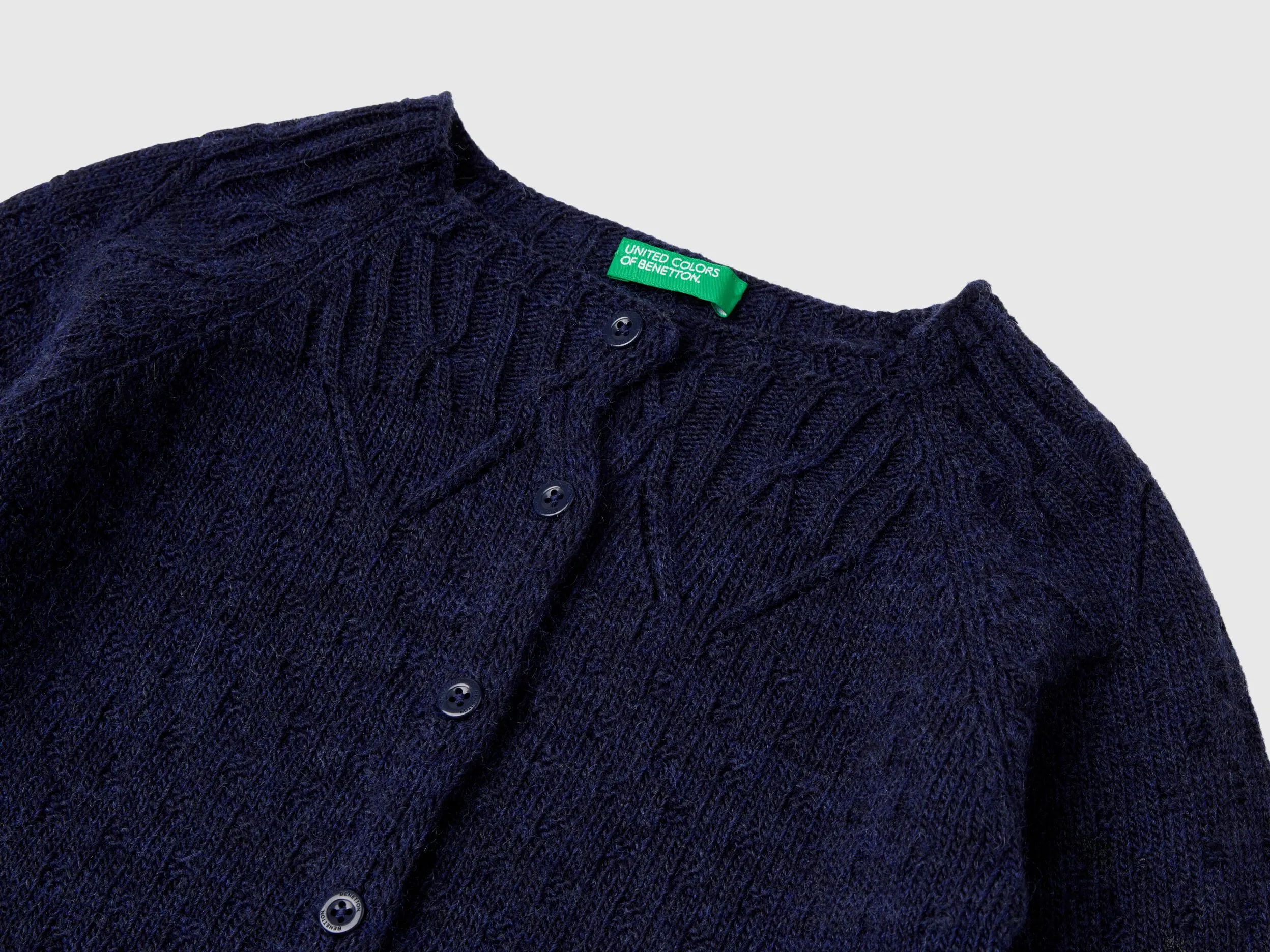 Cardigan with perforated details - Dark Blue | Benetton