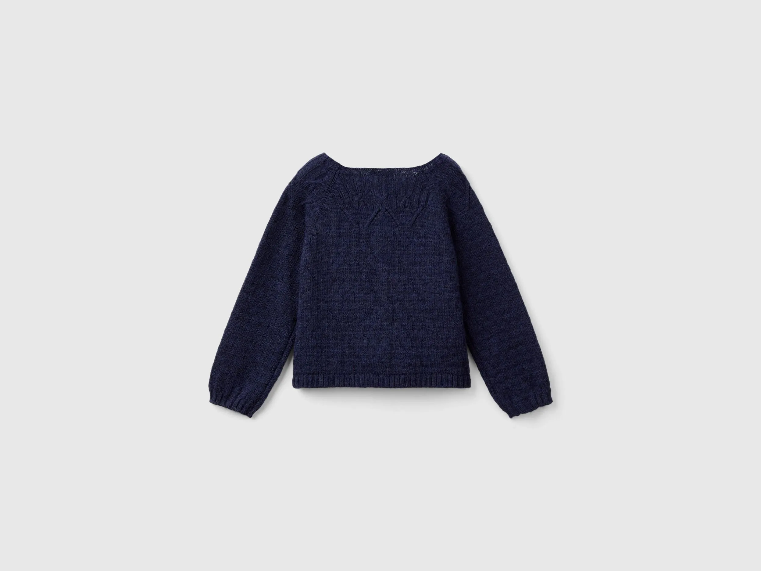 Cardigan with perforated details - Dark Blue | Benetton