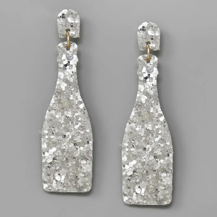 Champagne Bottle Glitter Drop Earrings