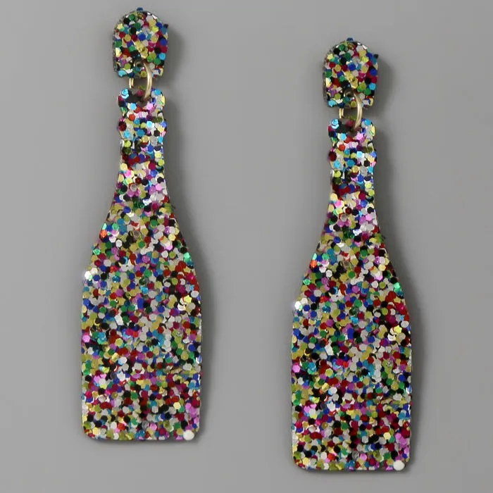 Champagne Bottle Glitter Drop Earrings