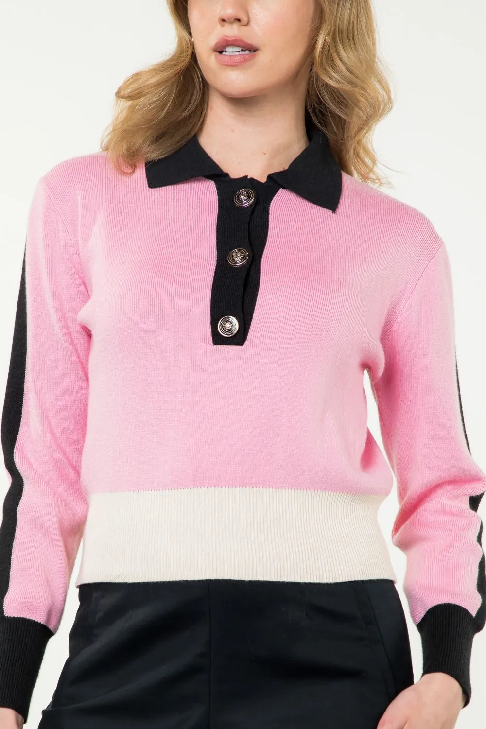 COLLARED COLORBLOCK TOP