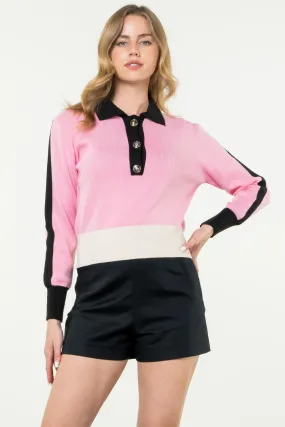 COLLARED COLORBLOCK TOP