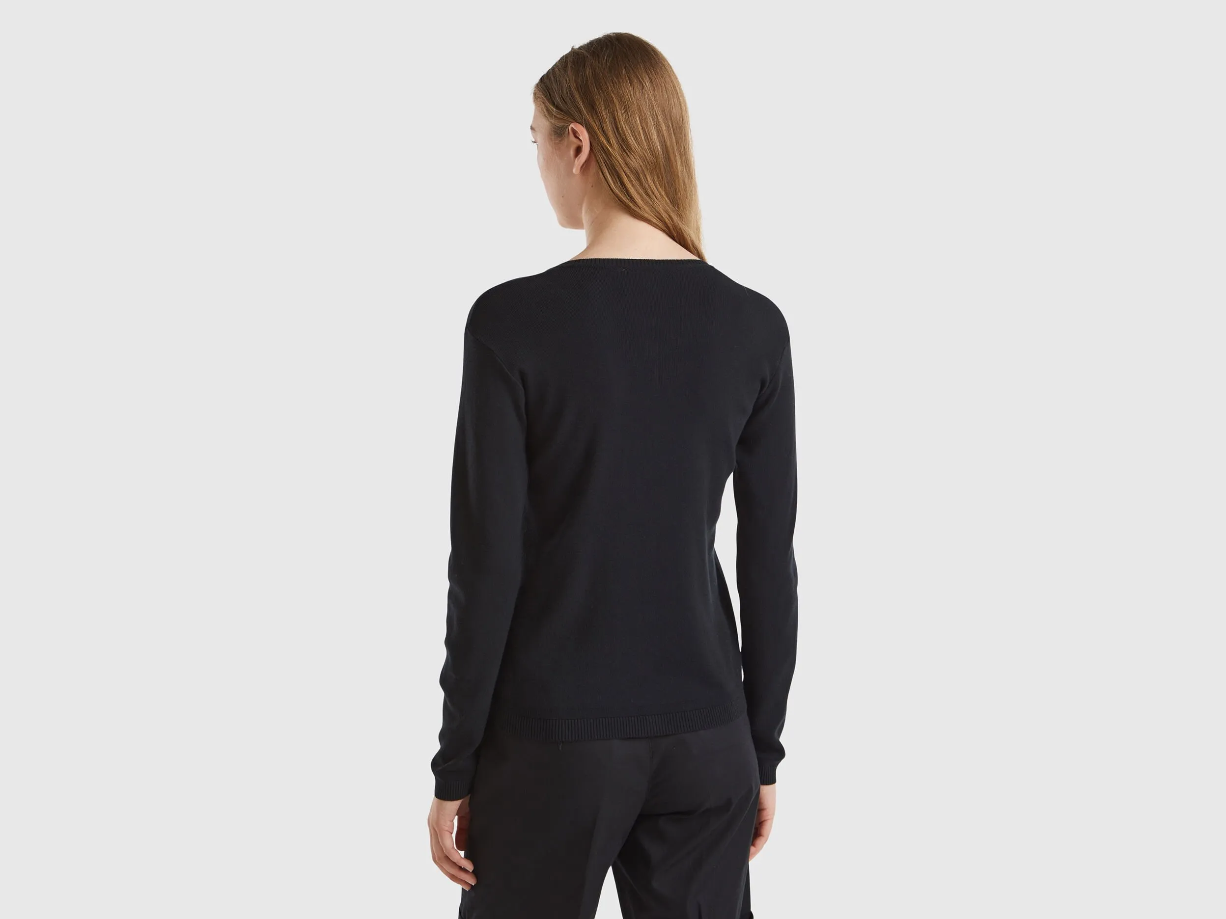 Crew neck cardigan in pure cotton - Black | Benetton