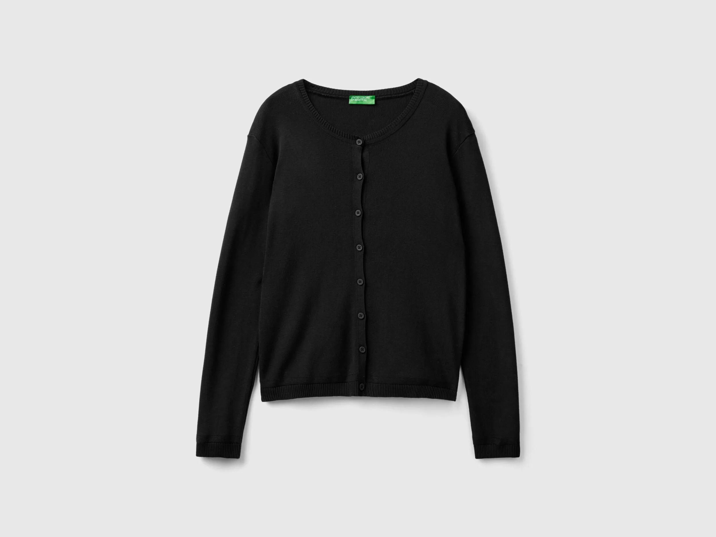 Crew neck cardigan in pure cotton - Black | Benetton