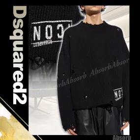 D SQUARED2  |Crew Neck Long Sleeves Plain Cotton Luxury Sweaters