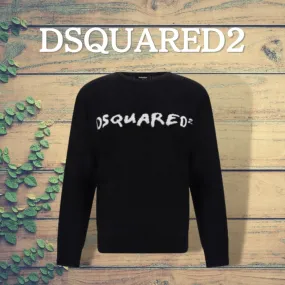 D SQUARED2  |Crew Neck Monogram Wool Long Sleeves Cotton Luxury Sweaters