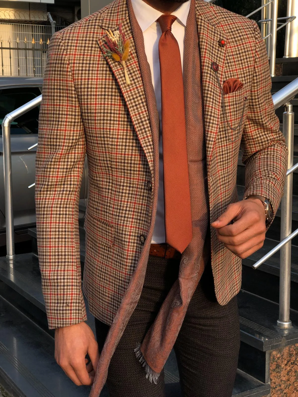 Dandalosh Slim-Fit Plaid Wool Jacket Beige