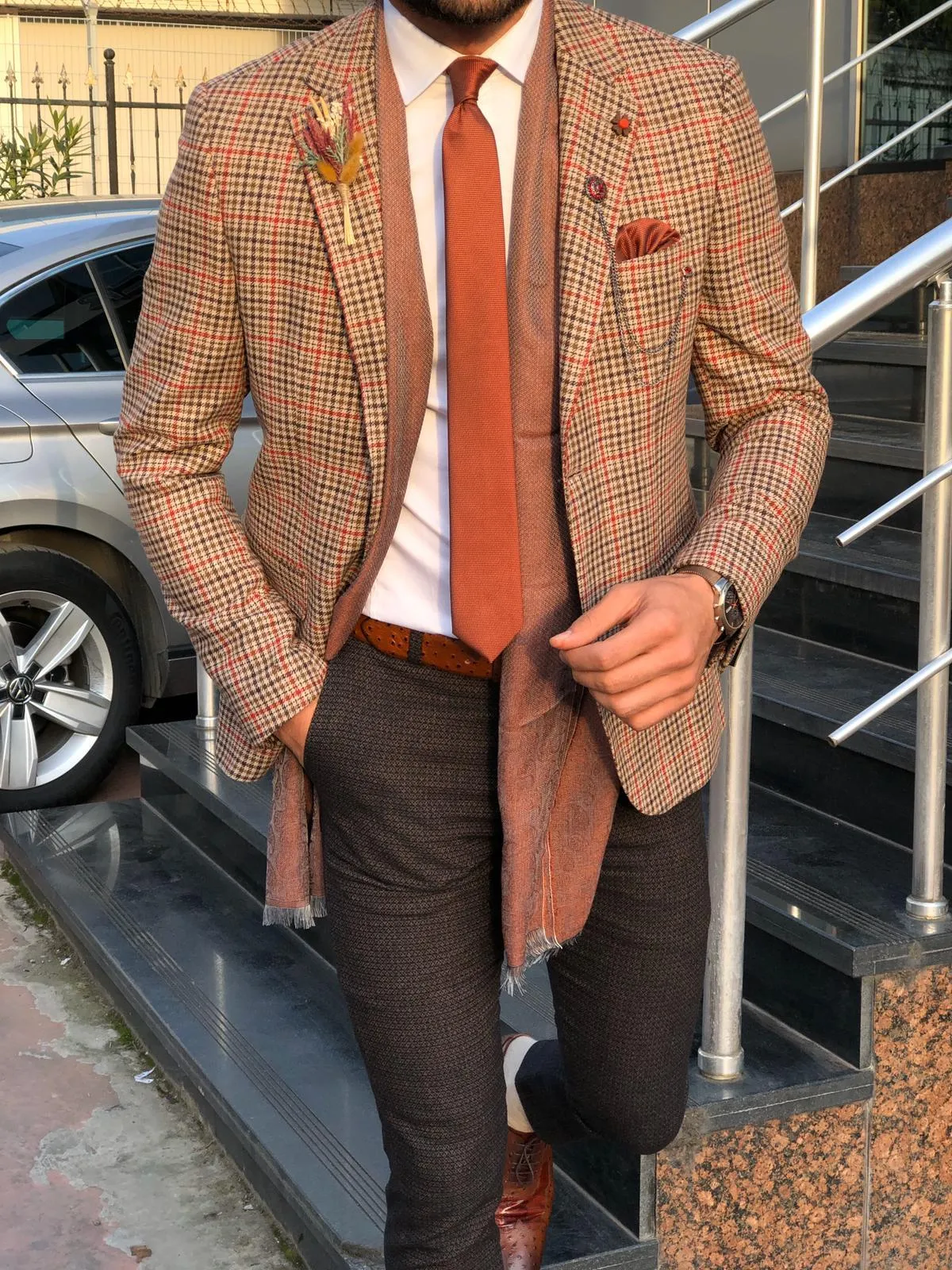 Dandalosh Slim-Fit Plaid Wool Jacket Beige