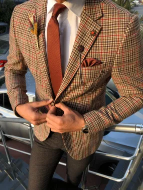 Dandalosh Slim-Fit Plaid Wool Jacket Beige