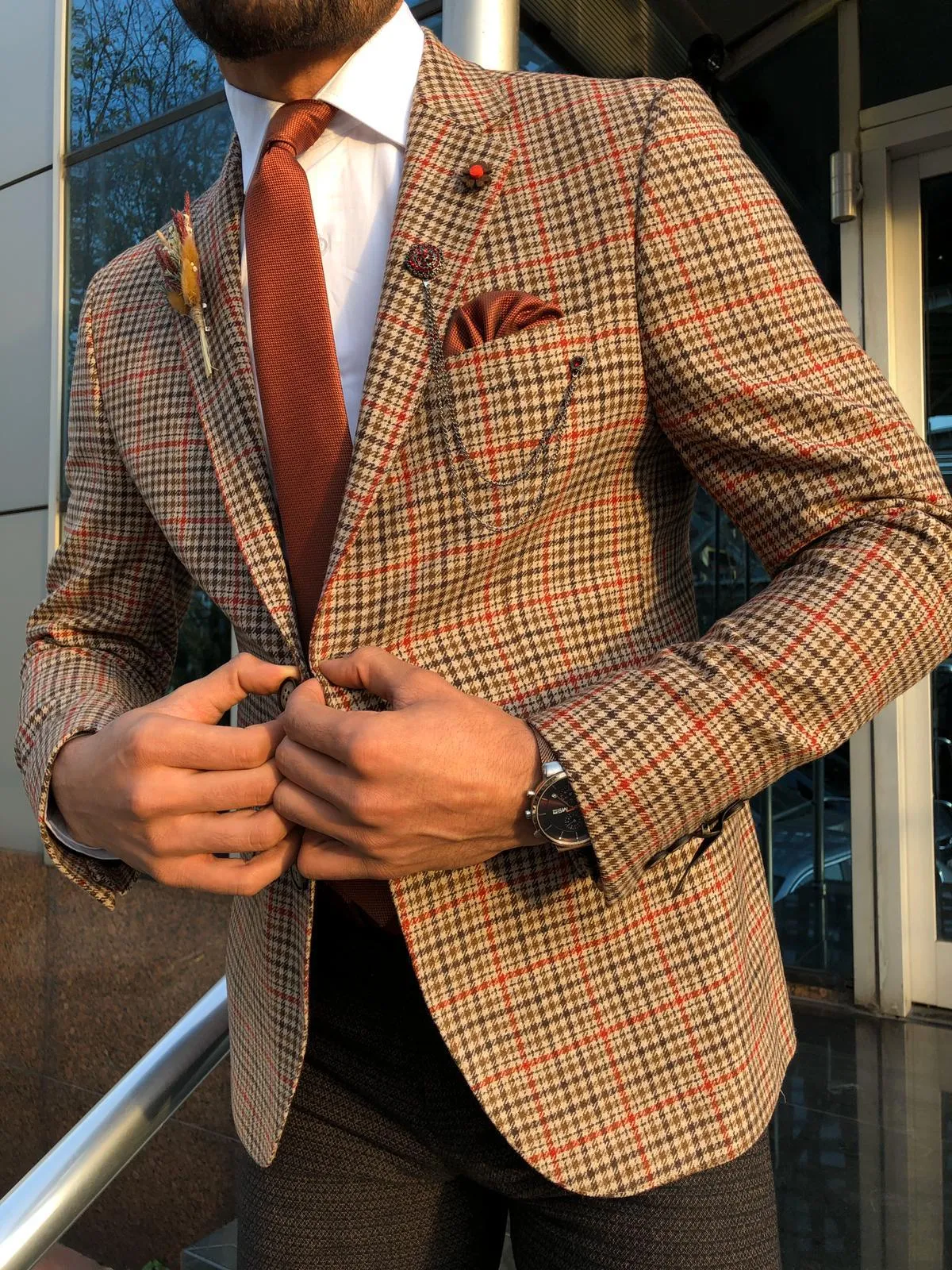 Dandalosh Slim-Fit Plaid Wool Jacket Beige