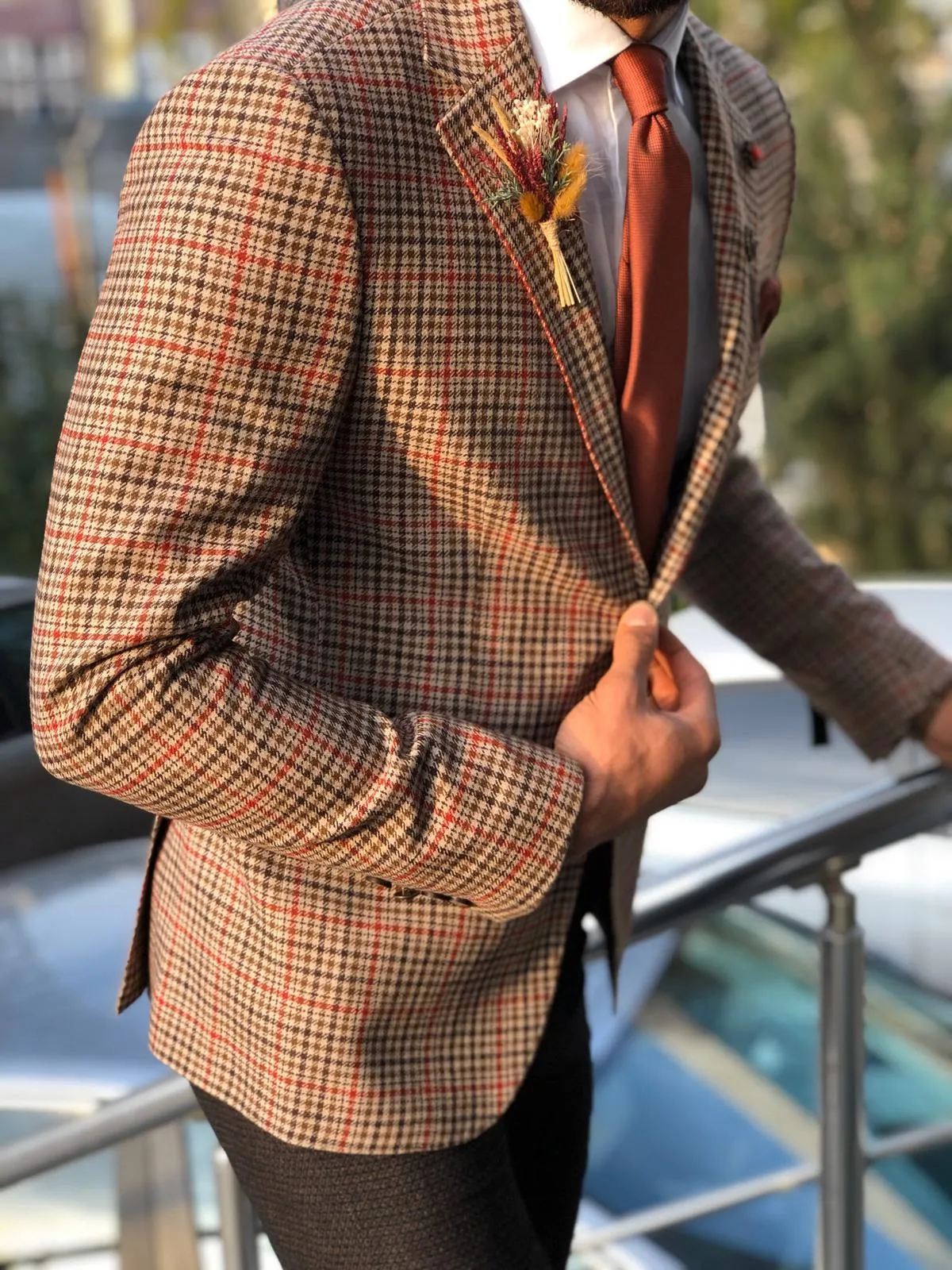 Dandalosh Slim-Fit Plaid Wool Jacket Beige